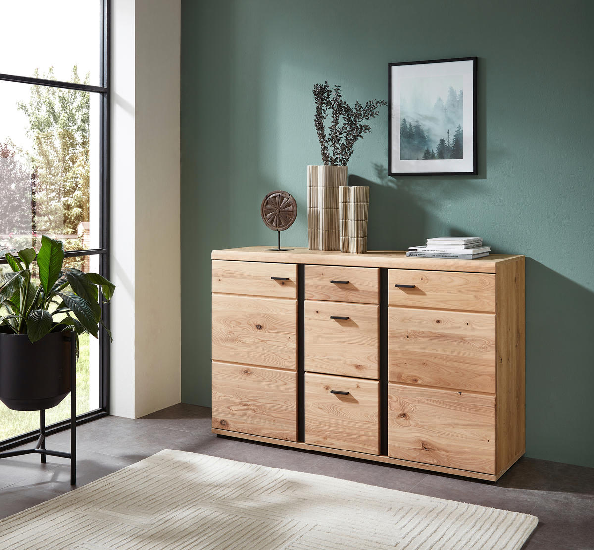 KOMMODE Sonos  in 134/86/43 cm  - Eschefarben/Schwarz, Design, Holzwerkstoff/Kunststoff (134/86/43cm) - Linea Natura
