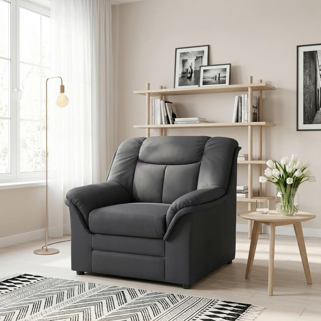 SESSEL in Lederlook Schwarz  - Schwarz, KONVENTIONELL, Kunststoff/Textil (94/89/87cm) - MID.YOU