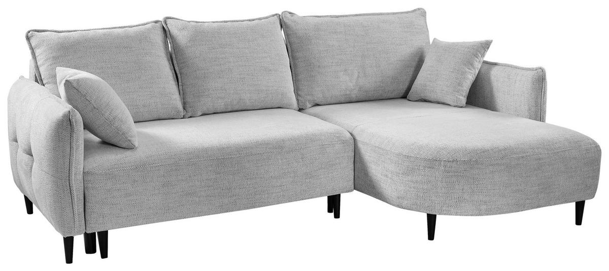 ECKSOFA in Struktur Hellgrau  - Hellgrau/Schwarz, Design, Holz/Textil (244/165cm) - MID.YOU