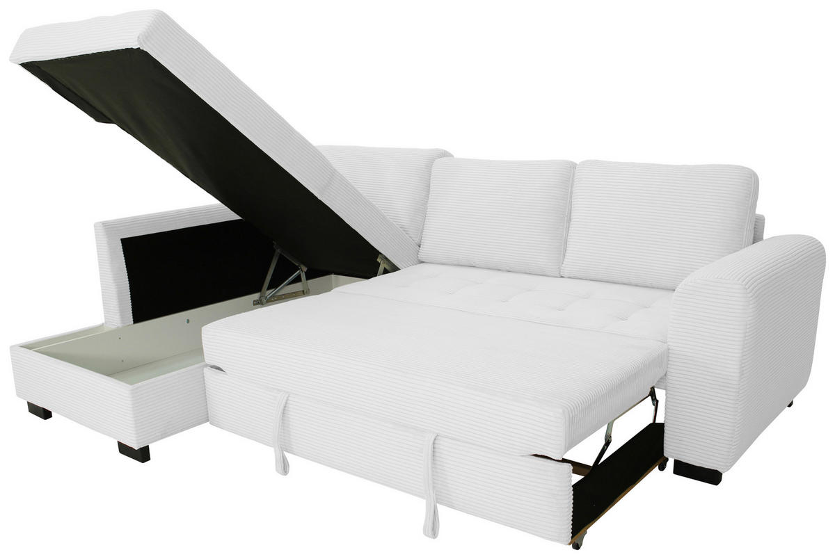 ECKSOFA JOHN Silberfarben Cord Rückenkissen, Bettkasten, Liegefläche im Originalstoff  - Silberfarben/Schwarz, Trend, Kunststoff/Textil (178/239cm) - P & B