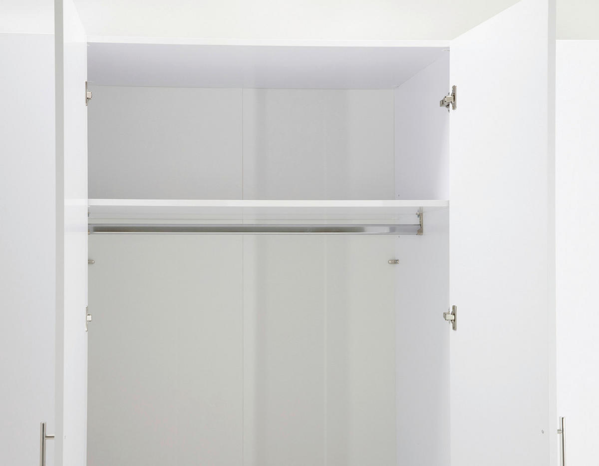 KLEIDERSCHRANK 294/219/59 cm 6-türig Weiß Hochglanz, Weiß  - Weiß Hochglanz/Alufarben, KONVENTIONELL, Holzwerkstoff/Metall (294/219/59cm) - Carryhome