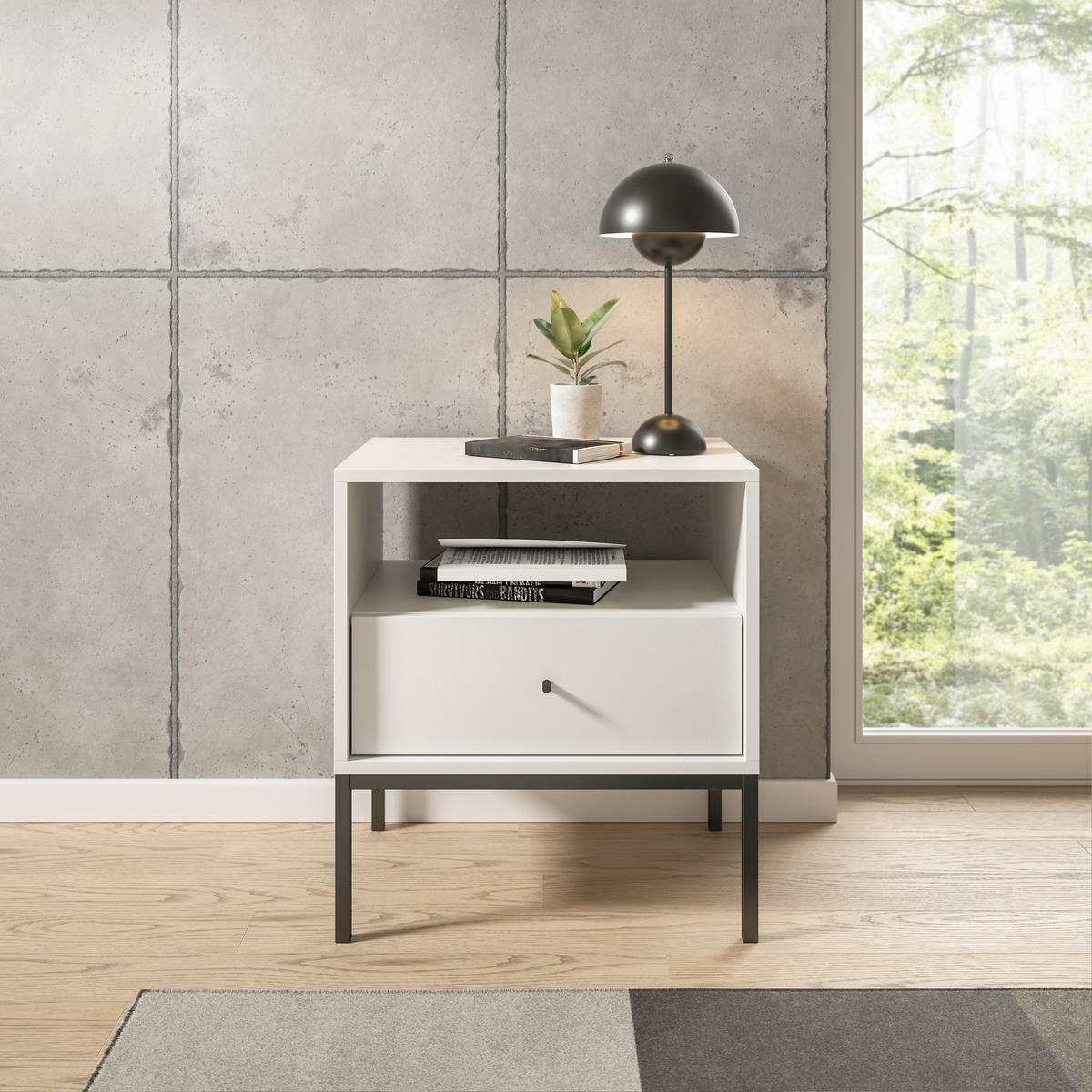 NACHTKÄSTCHEN 54/56/39 cm  in Weiß  - Schwarz/Weiß, MODERN, Holzwerkstoff/Metall (54/56/39cm) - MID.YOU