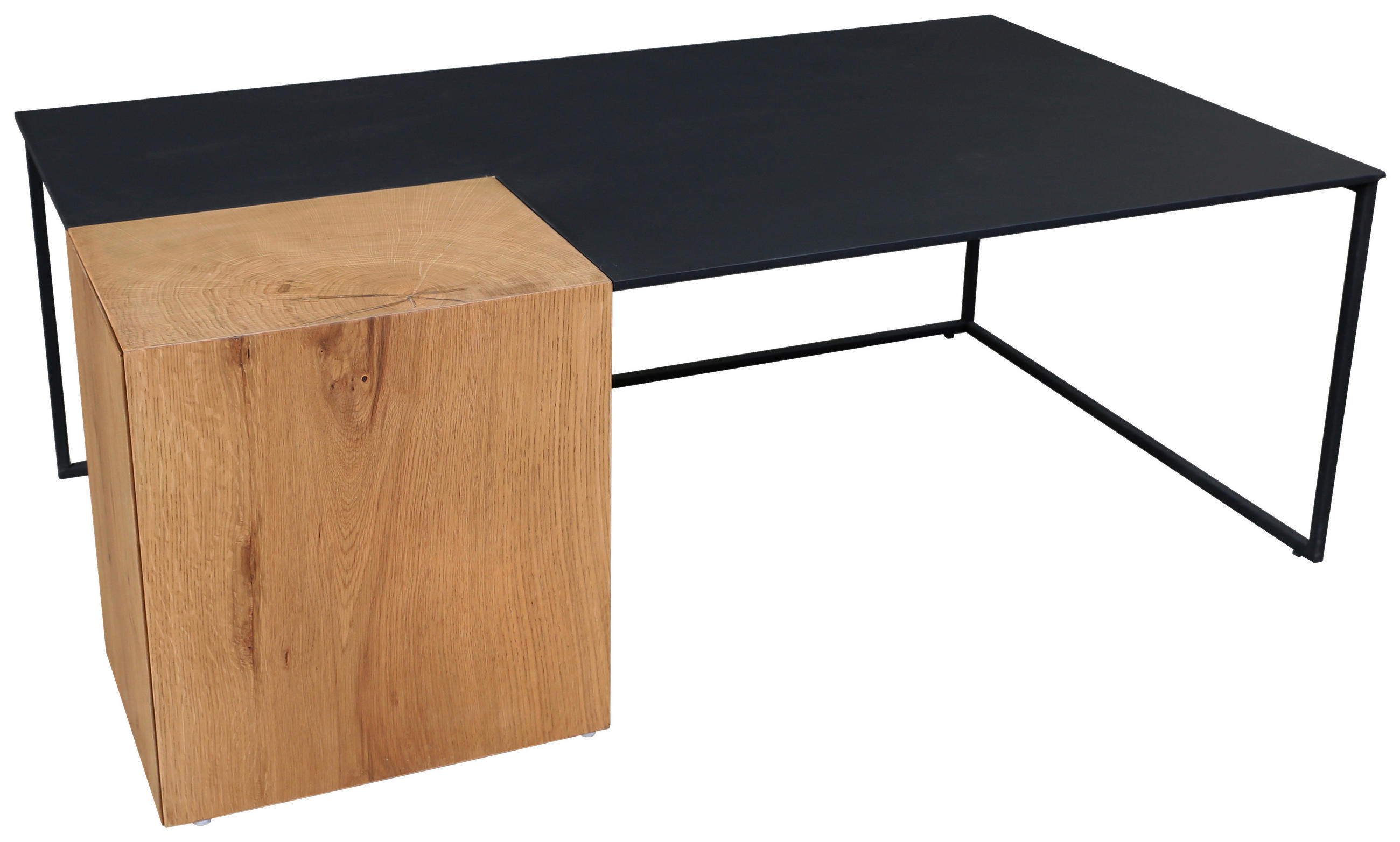 COUCHTISCH Eiche furniert rechteckig Naturfarben, Schwarz  - Schwarz/Naturfarben, Design, Holz/Holzwerkstoff (120/44/70cm) - MID.YOU