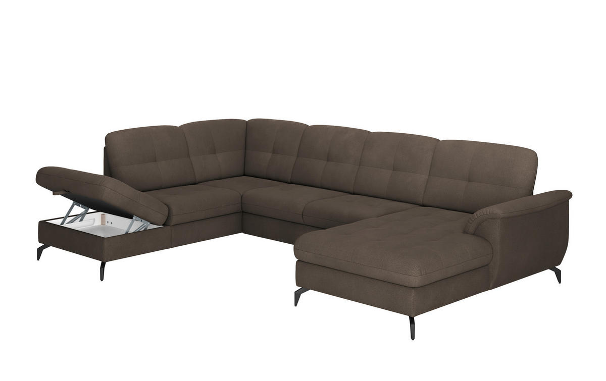 WOHNLANDSCHAFT Dunkelbraun Flachgewebe  - Dunkelbraun/Schwarz, MODERN, Textil/Metall (212/319/164cm) - Sit & More