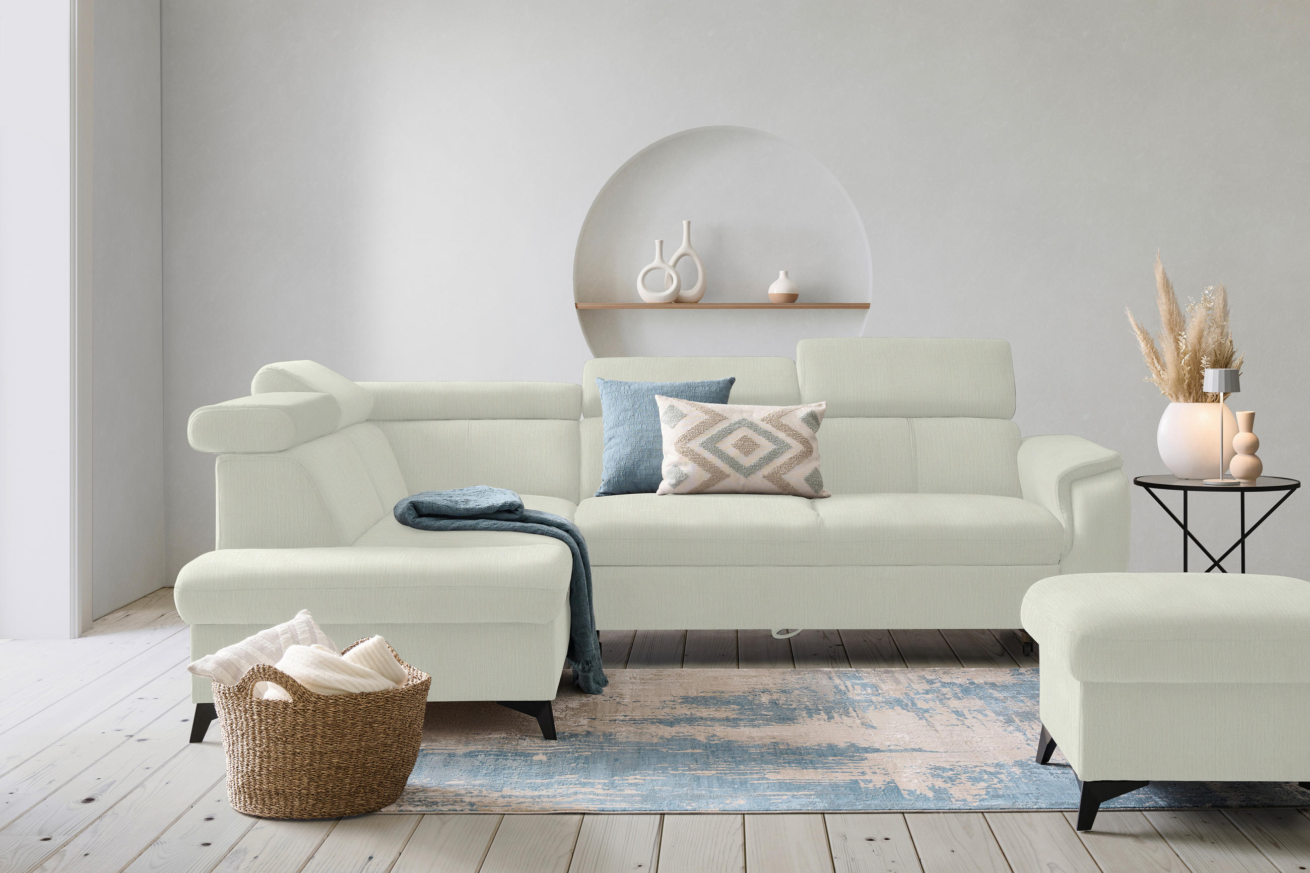 ECKSOFA in Flachgewebe Weiß  - Schwarz/Weiß, Design, Textil/Metall (203/260cm) - Stylife