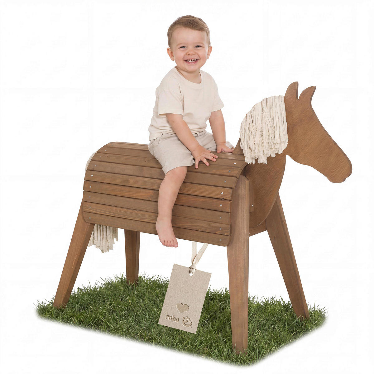 HOLZPFERD  - Teakfarben, Basics, Holz (126/105/50cm) - Roba