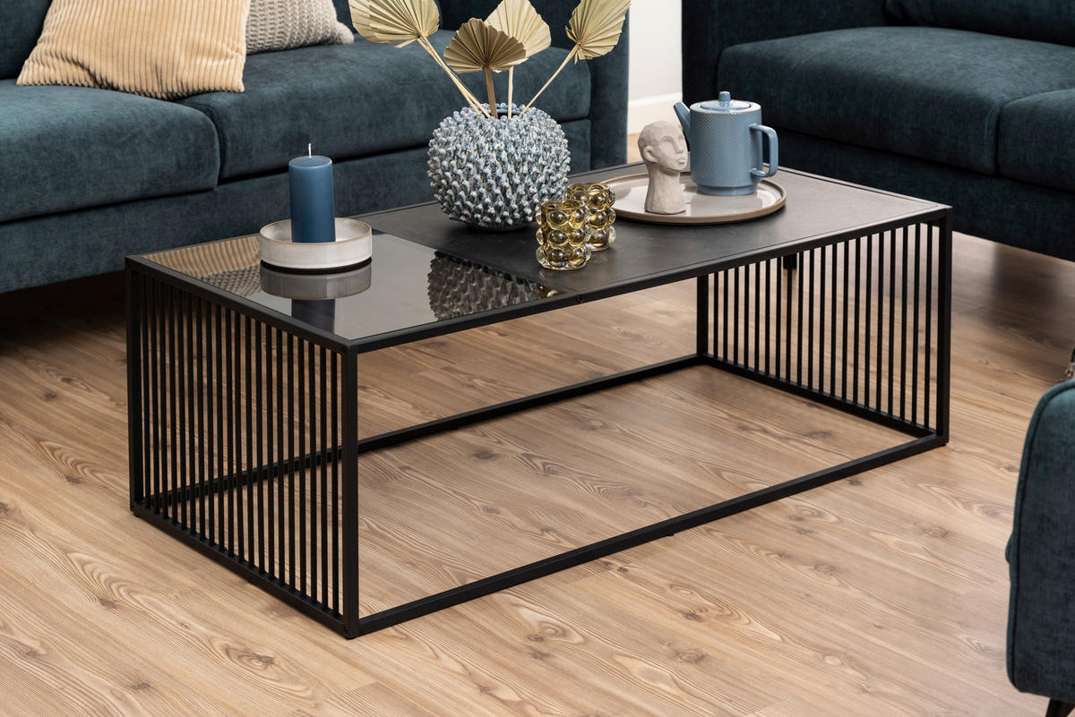TABLE BASSE in Kunststoff, Glas, Holzwerkstoff  - noir, Design, matière synthétique/verre (120/60/40cm) - MID.YOU
