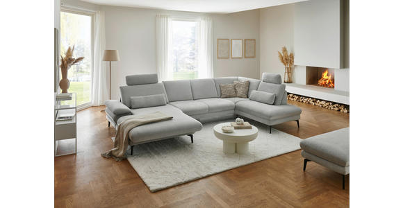 WOHNLANDSCHAFT in Chenille, Flachgewebe Silberfarben - Silberfarben/Schwarz, Design, Textil/Metall (180/344/208cm) - Dieter Knoll