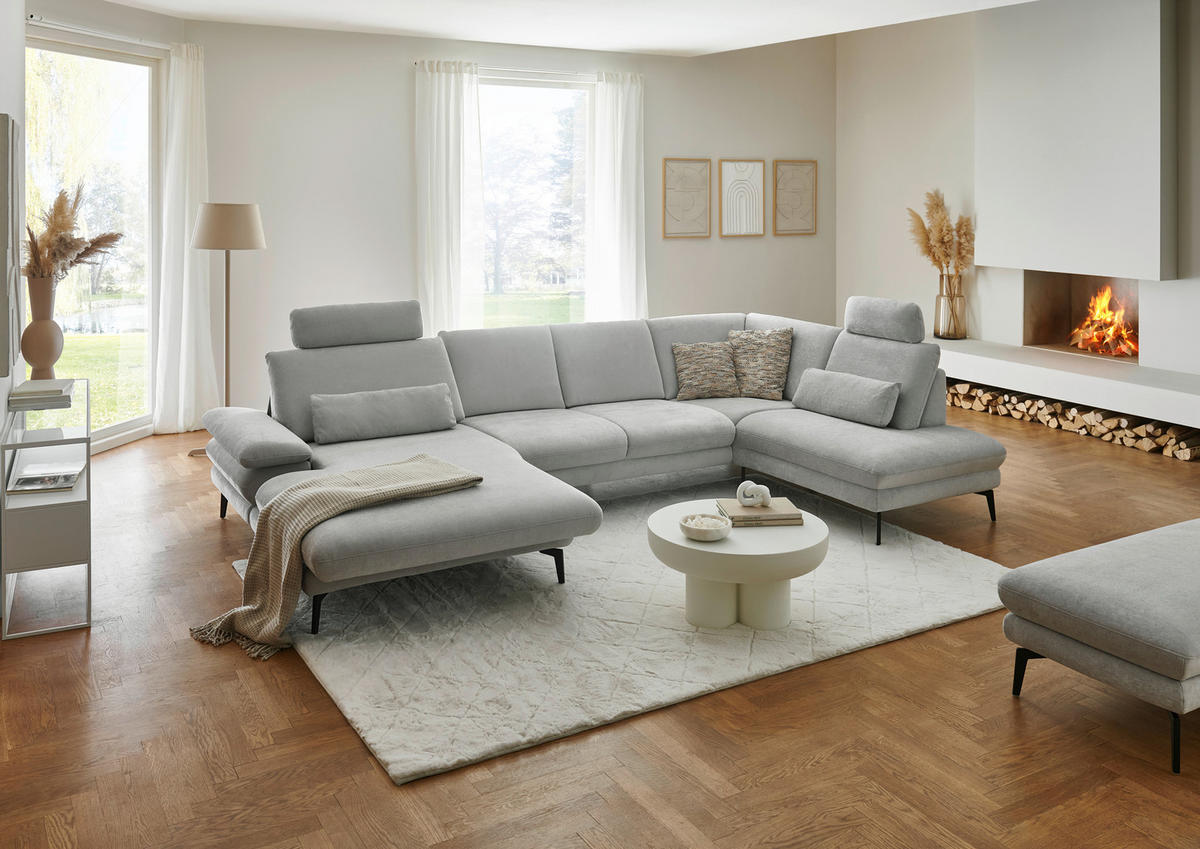 WOHNLANDSCHAFT in Chenille, Flachgewebe Silberfarben  - Silberfarben/Schwarz, Design, Textil/Metall (180/344/208cm) - Dieter Knoll
