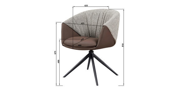 ARMLEHNSTUHL  Sitzfläche 360° drehbar, automatische Rückholfunktion Webstoff Echtleder  - Schwarz/Braun, Design, Leder/Textil (63,5/82,5/63cm) - Novel