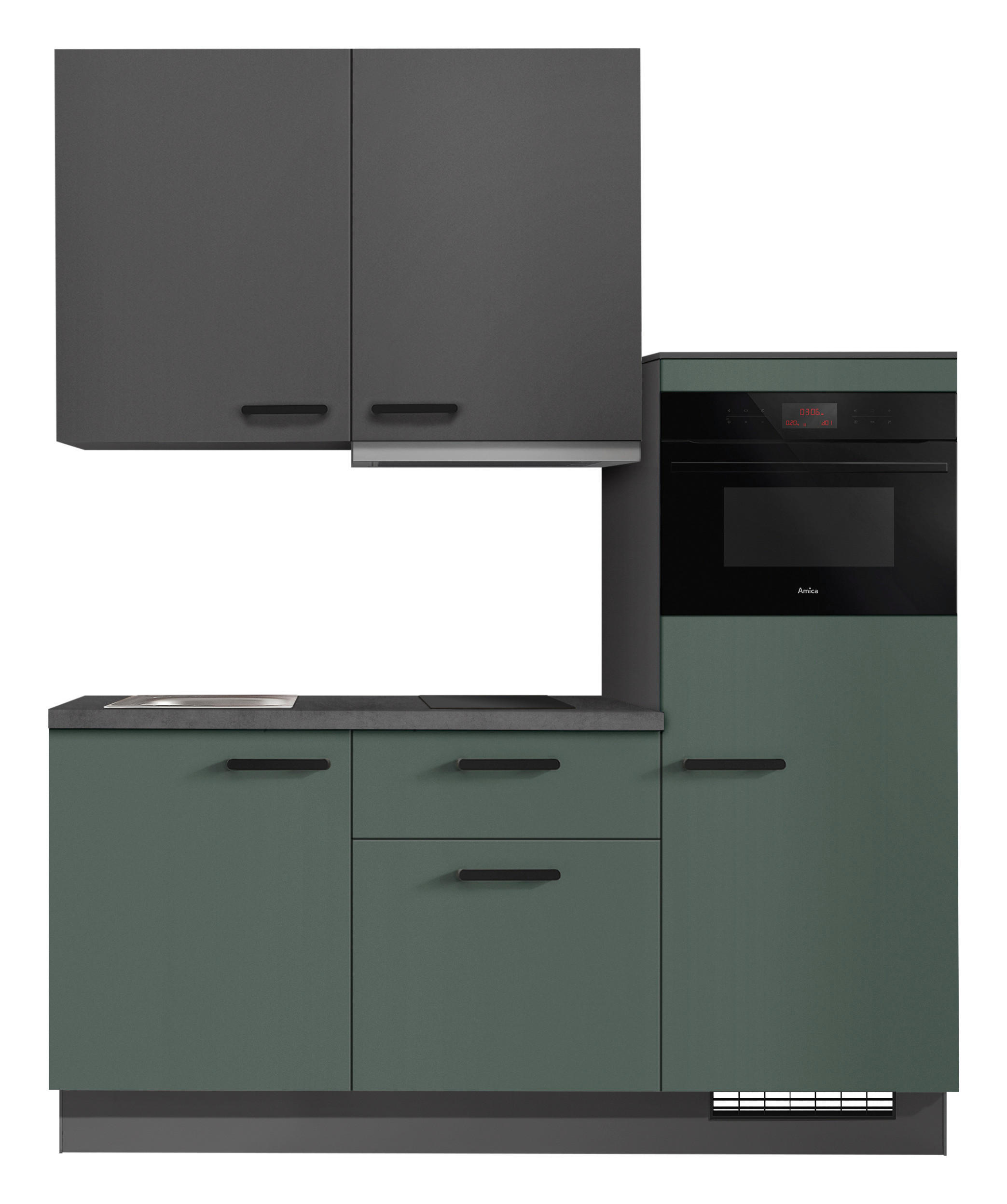 KÜCHENBLOCK 180 cm   in Graphitfarben, Dunkelgrün  - Dunkelgrün/Schieferfarben, Basics, Holzwerkstoff/Metall (180cm) - Impuls