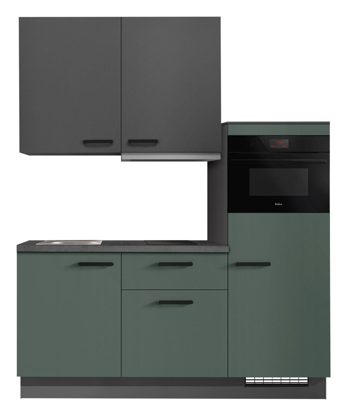 KÜCHENBLOCK 180 cm   in Graphitfarben, Dunkelgrün  - Dunkelgrün/Schieferfarben, Basics, Holzwerkstoff/Metall (180cm) - Impuls