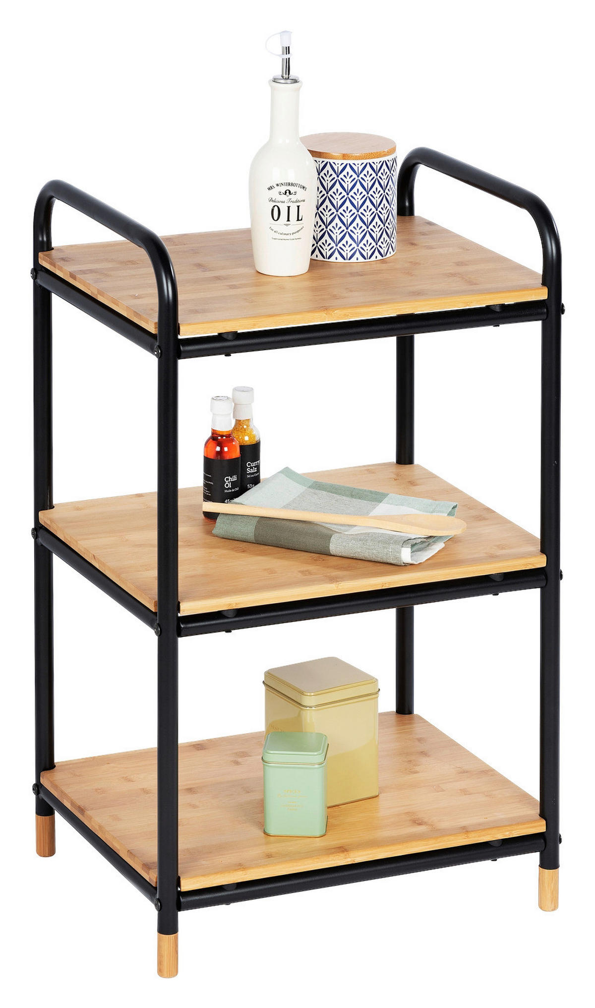 BADEZIMMERREGAL 42/69/34 cm  - Schwarz/Braun, Basics, Holz/Metall (42/69/34cm) - Wenko