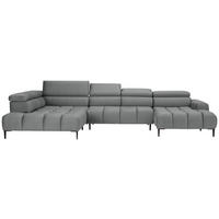 ECKSOFA in Webstoff Grau   - Schwarz/Grau, Design, Textil/Metall (216/385/177cm) - Welnova