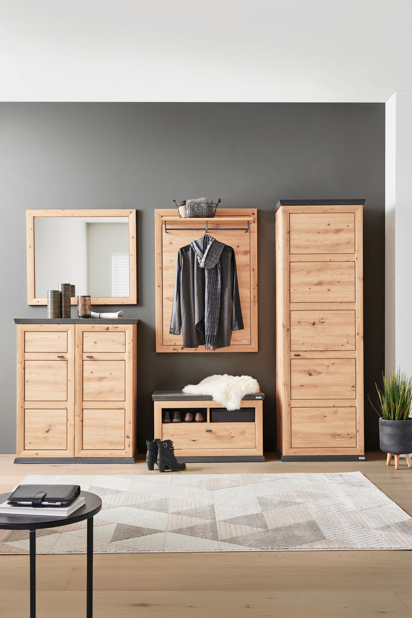 GARDEROBENSCHRANK in 64,2/196,5/38,5 cm - Dunkelgrau/Eichefarben, LIFESTYLE, Holzwerkstoff/Metall (64,2/196,5/38,5cm) - Xora