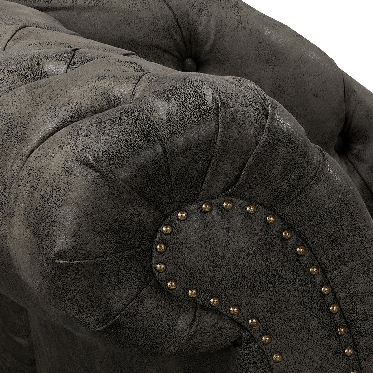 RÉCAMIERE Lederlook Anthrazit  - Anthrazit/Braun, Design, Holz/Textil (185/93/75cm) - Livetastic