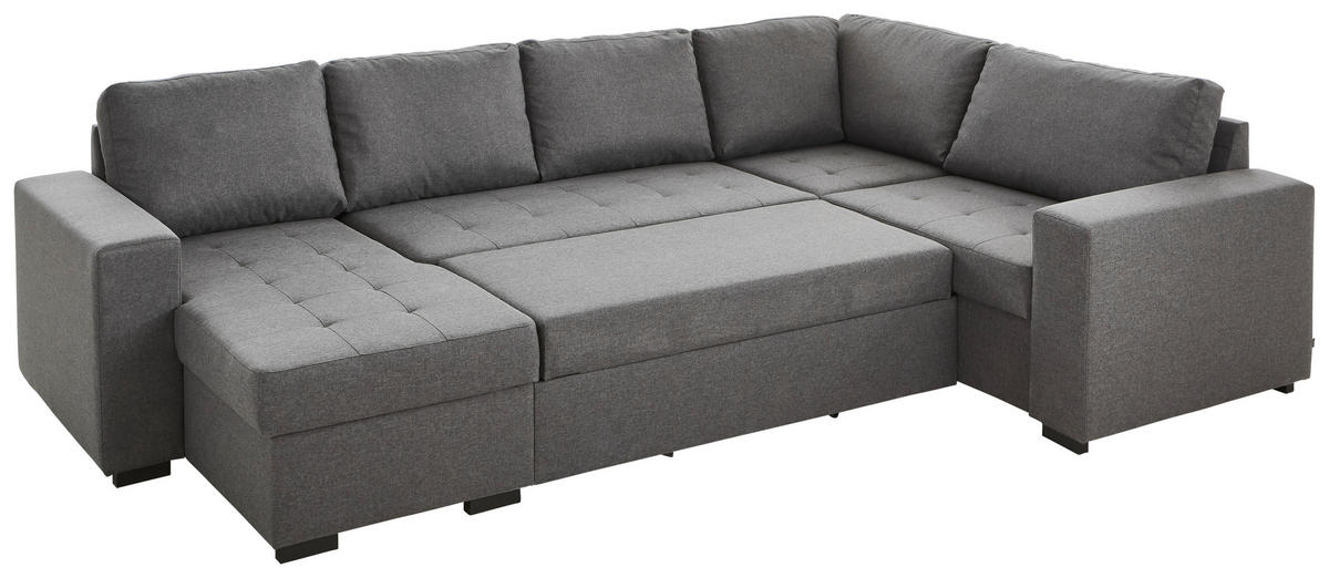 WOHNLANDSCHAFT Dunkelgrau Webstoff  - Dunkelgrau/Schwarz, KONVENTIONELL, Kunststoff/Textil (157/313/207cm) - Ti'me