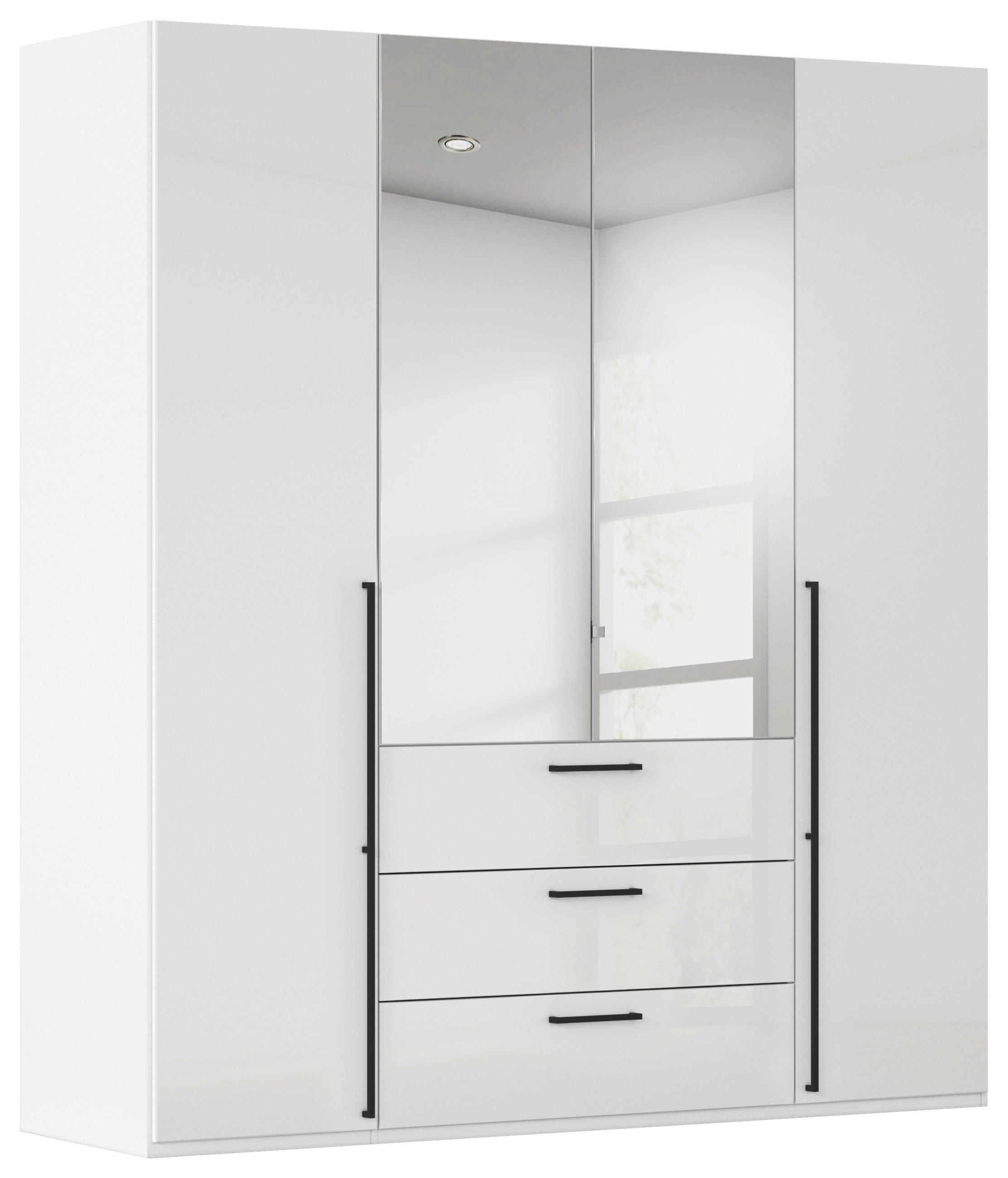 DREHTÜRENSCHRANK 201/235/61 cm,  in Weiß, Weiß Hochglanz, 4-türig  - Chromfarben/Weiß Hochglanz, Basics, Glas/Holzwerkstoff (201/235/61cm) - Novel