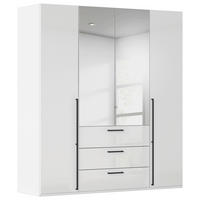 DREHTÜRENSCHRANK 201/235/61 cm,  in Weiß, Weiß Hochglanz, 4-türig  - Chromfarben/Weiß Hochglanz, Basics, Glas/Holzwerkstoff (201/235/61cm) - Novel