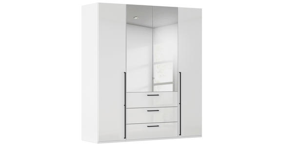 DREHTÜRENSCHRANK 201/223/61 cm,  in Weiß, Weiß Hochglanz, 4-türig  - Chromfarben/Weiß Hochglanz, Basics, Glas/Holzwerkstoff (201/223/61cm) - Novel