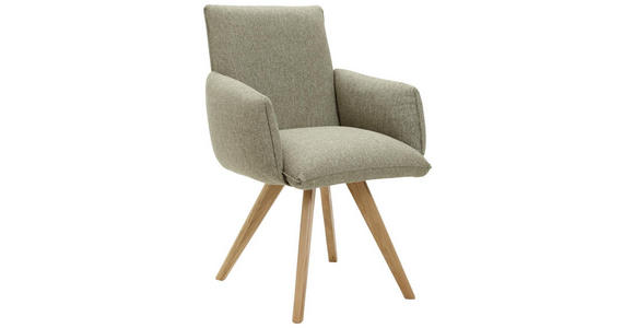 ARMLEHNSTUHL Webstoff Wildeiche massiv, Sperrholz Grün, Eichefarben - Eichefarben/Grün, Natur, Holz/Textil (66/93/66cm) - Voleo
