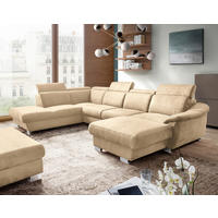 WOHNLANDSCHAFT Beige Mikrofaser  - Chromfarben/Beige, Design, Textil/Metall (273/347/238cm) - Livetastic