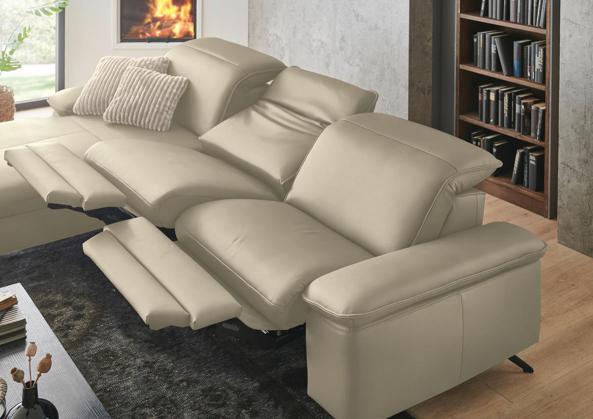 ECKSOFA  Echtleder Naturfarben  - Schwarz/Naturfarben, Design, Leder/Metall (169/307cm) - Beldomo Premium