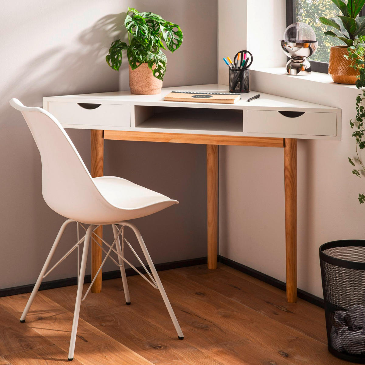 ROHOVÝ PÍSACÍ STÔL, biela, 80/80/78 cm - biela/farba duba, Design, drevo/kompozitné drevo (80/80/78cm) - Livetastic