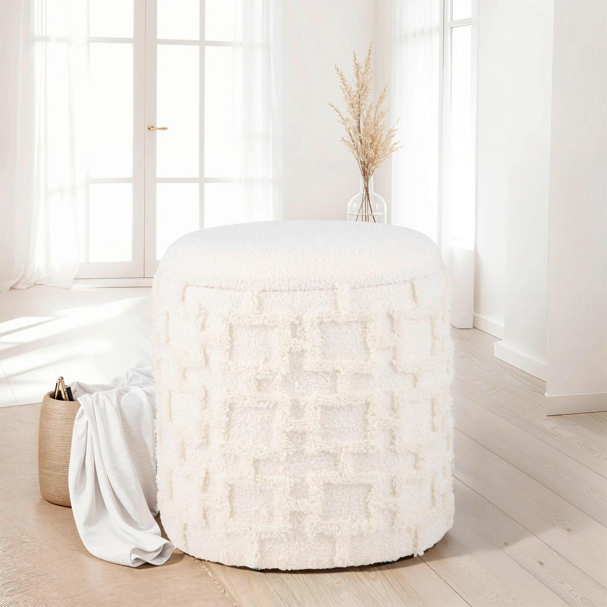 HOCKER Struktur Creme  - Creme, Basics, Textil (40/45cm) - Livetastic