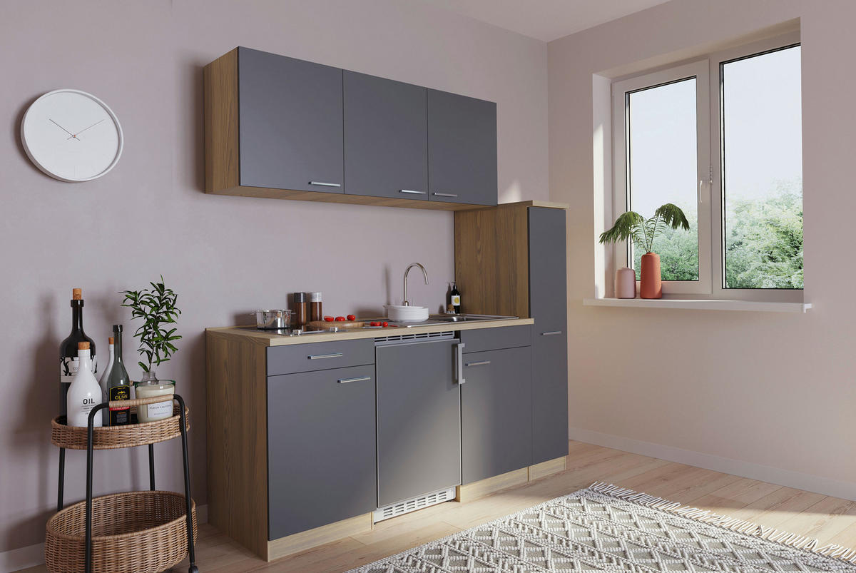 KÜCHENBLOCK 180 cm   in Grau  - Eichefarben/Alufarben, Basics, Holzwerkstoff/Kunststoff (180cm) - Respekta