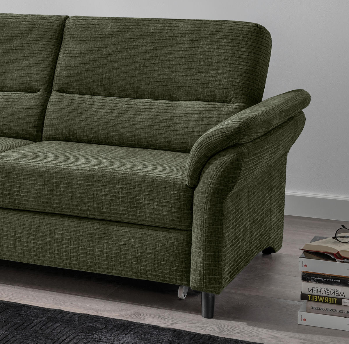 ECKSOFA in Mikrofaser Olivgrün  - Schwarz/Olivgrün, Modern, Holz/Textil (176/279cm) - Livetastic