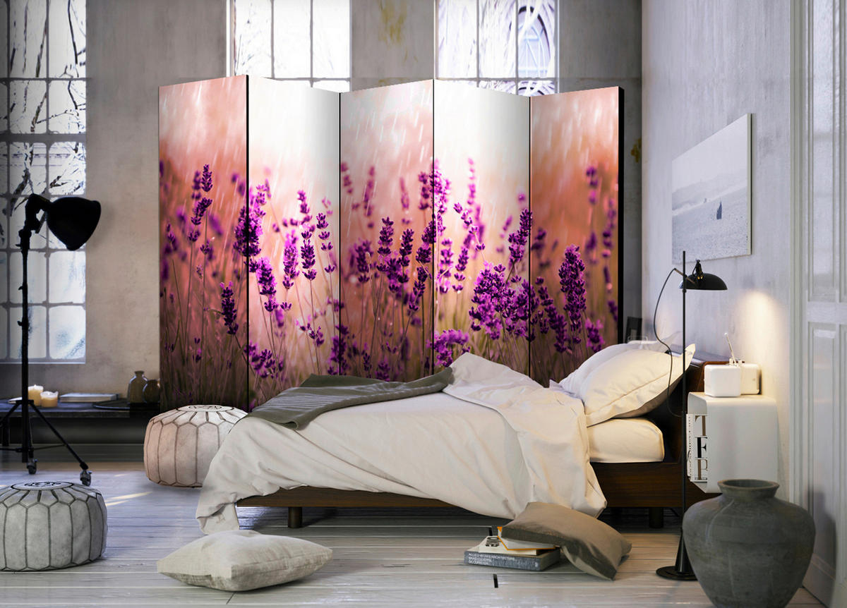 SKÄRMVÄGG  i trä, textil  violett, ljusgrön, pärlemor  - ljusgrön/pärlemor, Basics, trä/textil (225/172/3cm) - artgeist
