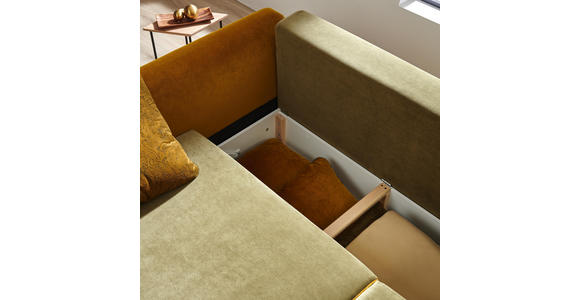 BIGSOFA in Textil Currygelb, Dunkelgrün - Currygelb/Dunkelgrün, ROMANTIK / LANDHAUS, Kunststoff/Textil (255/76-90/106cm) - Hom`in