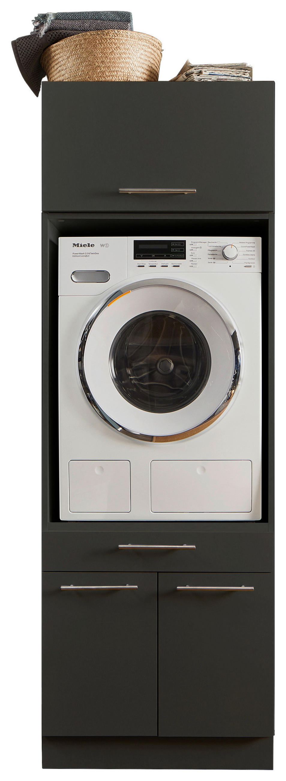 WASCHMASCHINENSCHRANK 67,5/200/67,5 cm  in Anthrazit  - Anthrazit/Silberfarben, Design, Holzwerkstoff/Metall (67,5/200/67,5cm)