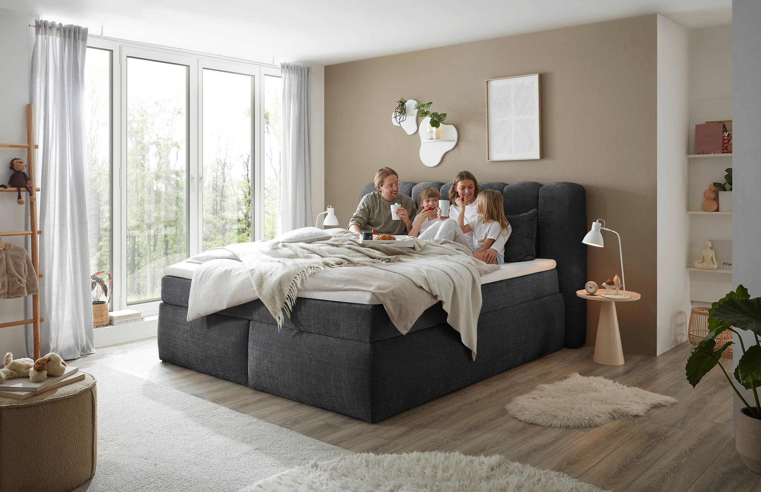 BOXSPRINGBETT 200/220 cm  in Anthrazit  - Anthrazit/Schwarz, LIFESTYLE, Holzwerkstoff/Kunststoff (200/220cm) - Boxxx