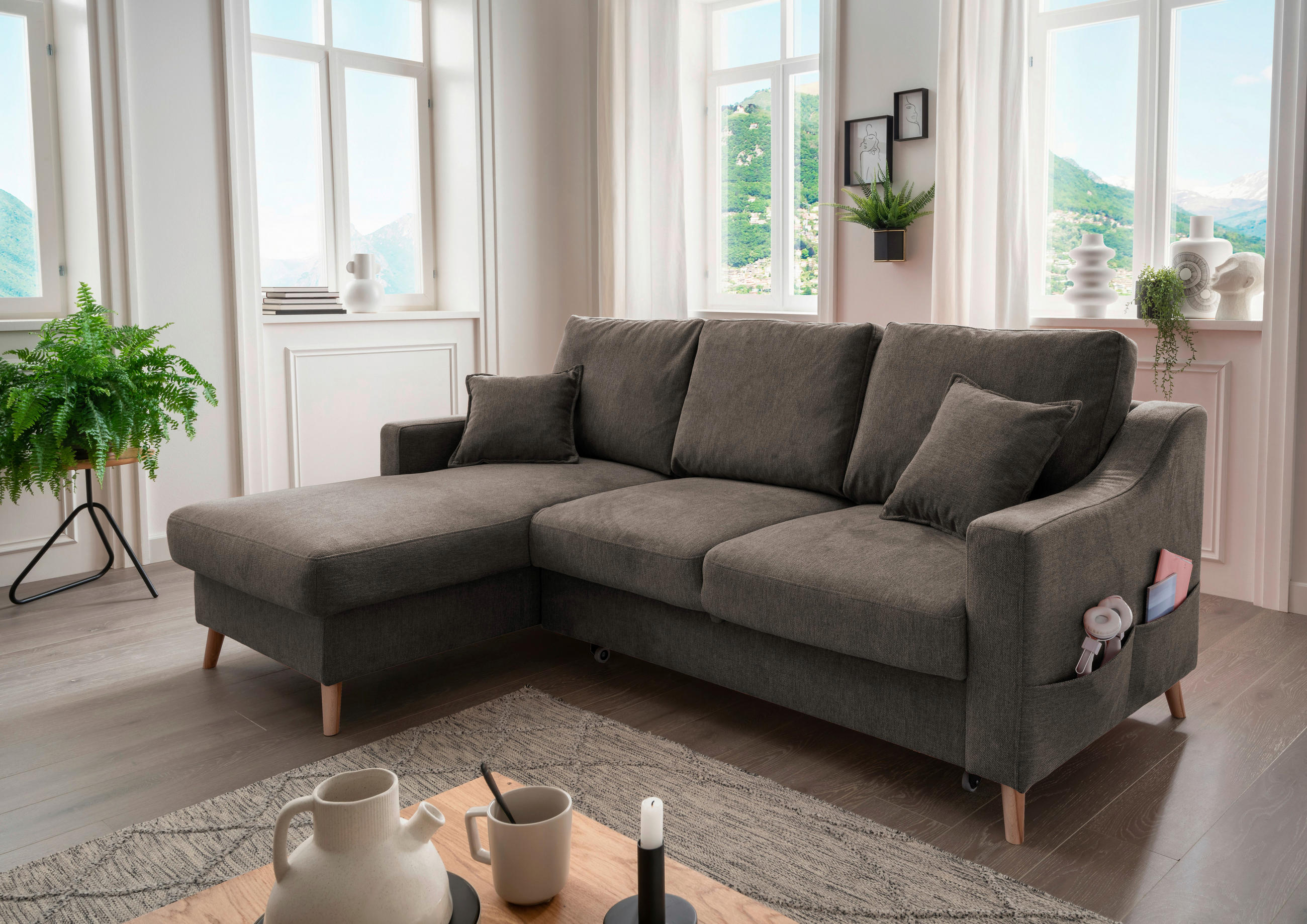 ECKSOFA Braun Struktur  - Naturfarben/Braun, KONVENTIONELL, Holz/Textil (150/228cm) - P & B