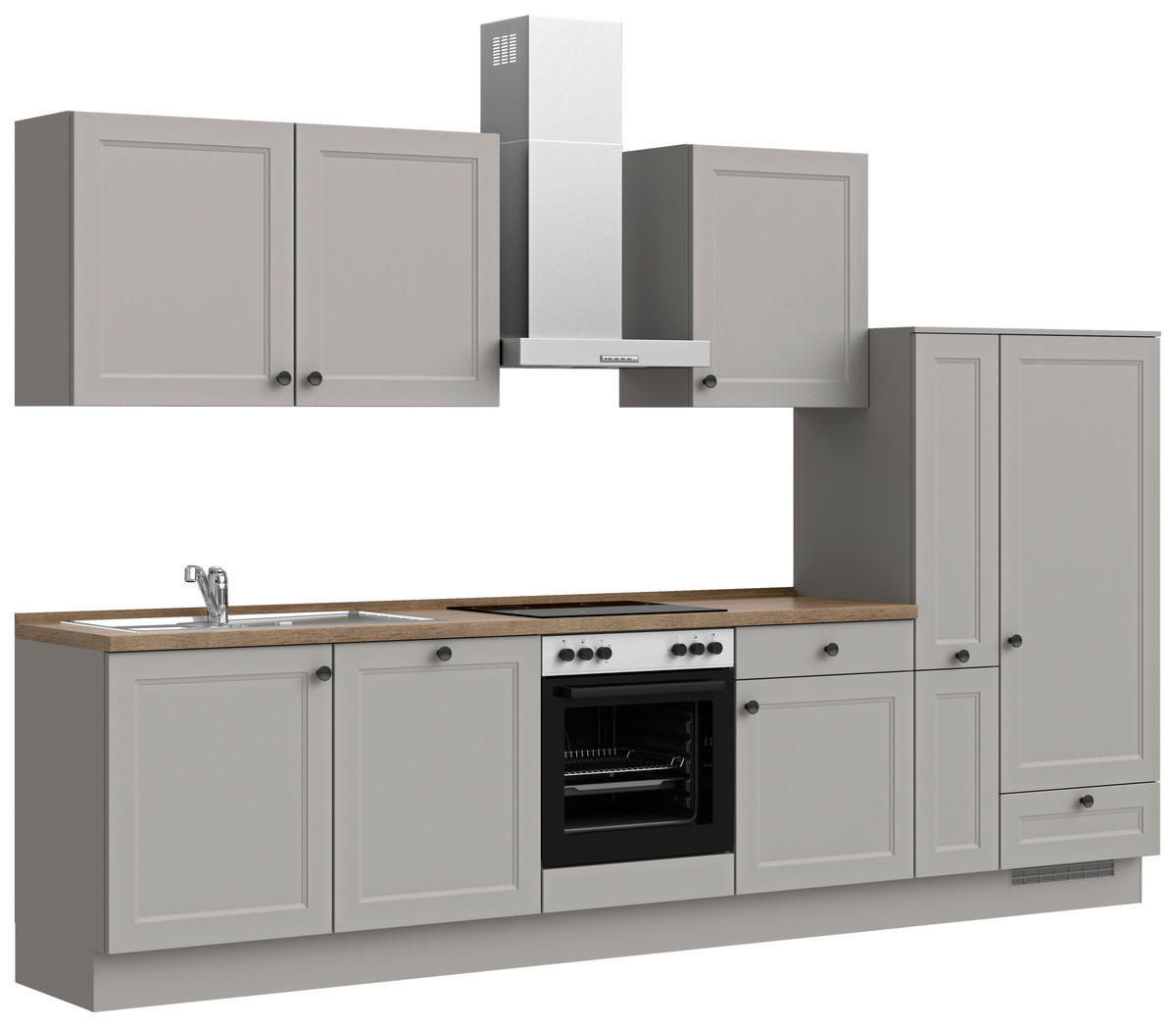 KÜCHENBLOCK 330 cm   in Grau, Eiche dunkel  - Eiche dunkel/Schwarz, MODERN, Holzwerkstoff/Metall (330cm) - Nobilia