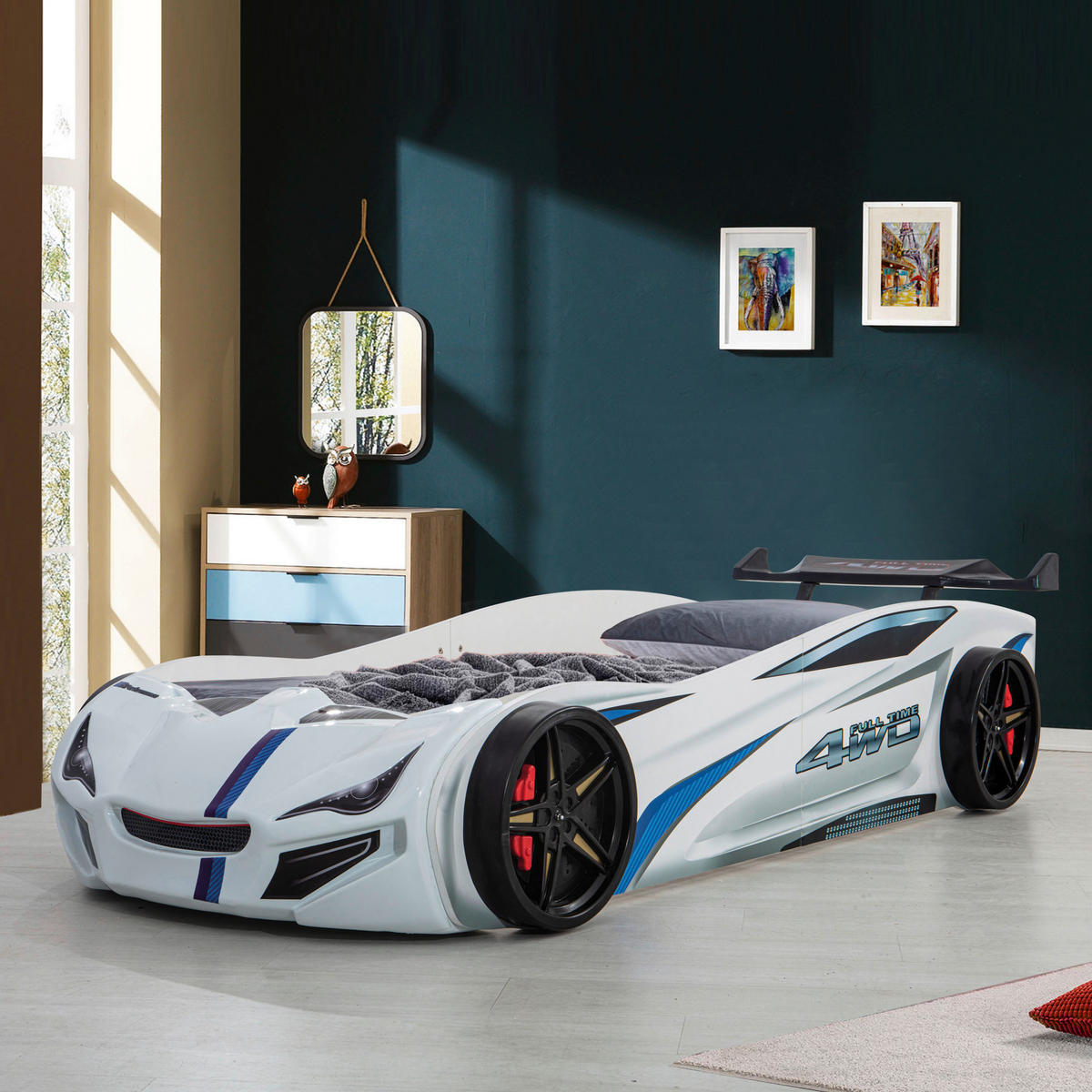 AUTOBETT 90/200 cm  in Weiß  - Schwarz/Braun, KONVENTIONELL, Holz/Holzwerkstoff (90/200cm) - Xora