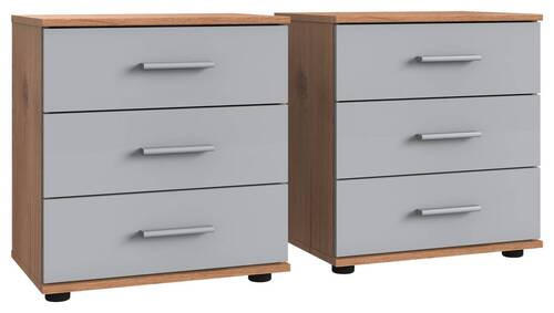 SET NOČNIH OMARIC, barve hrasta, svetlo siva  - srebrne barve/barve hrasta, Design, umetna masa/leseni material (52/58/38cm) - Carryhome