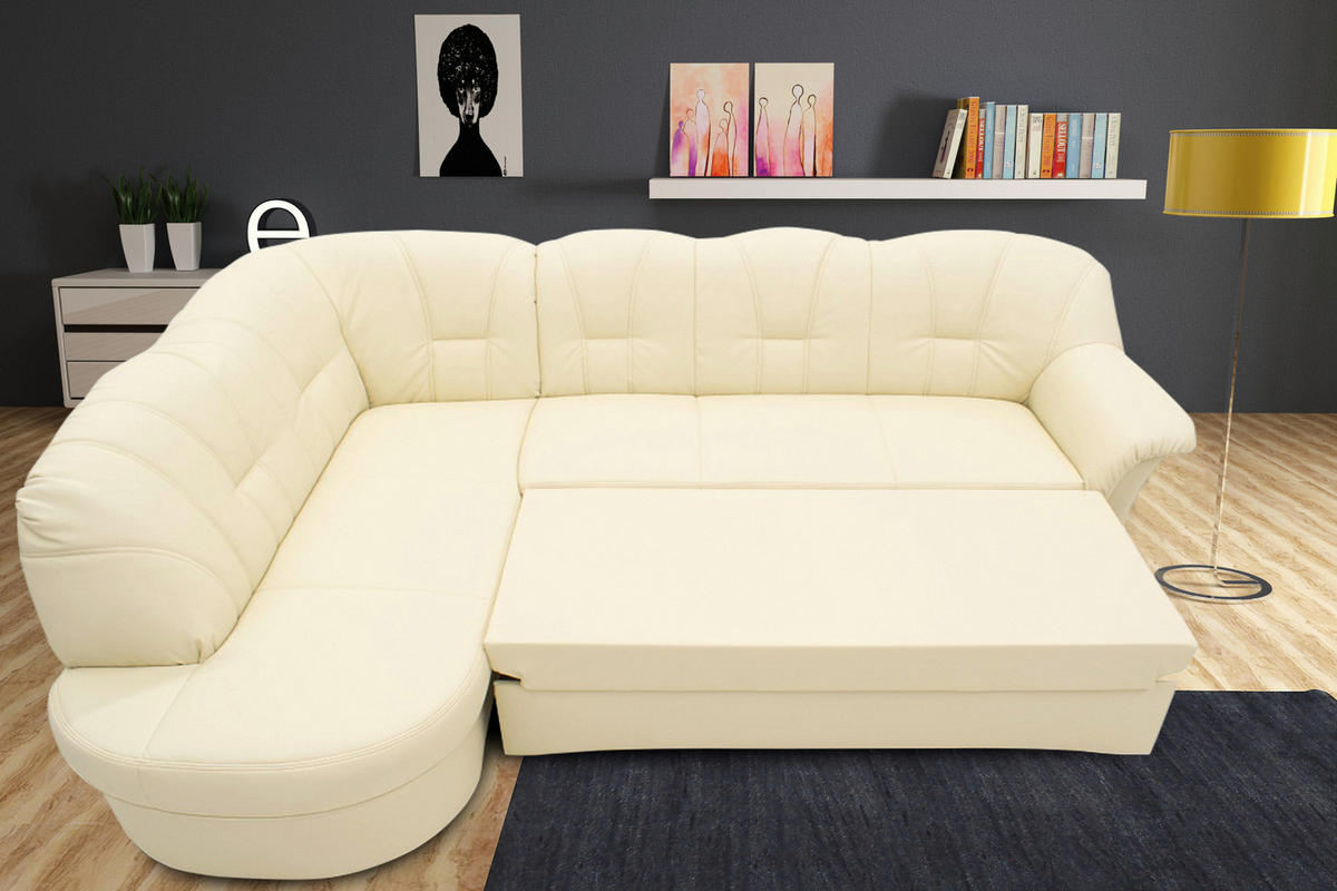 ECKSCHLAFSOFA in Lederlook Beige  - Beige/Schwarz, KONVENTIONELL, Kunststoff/Textil (180/243cm) - MID.YOU