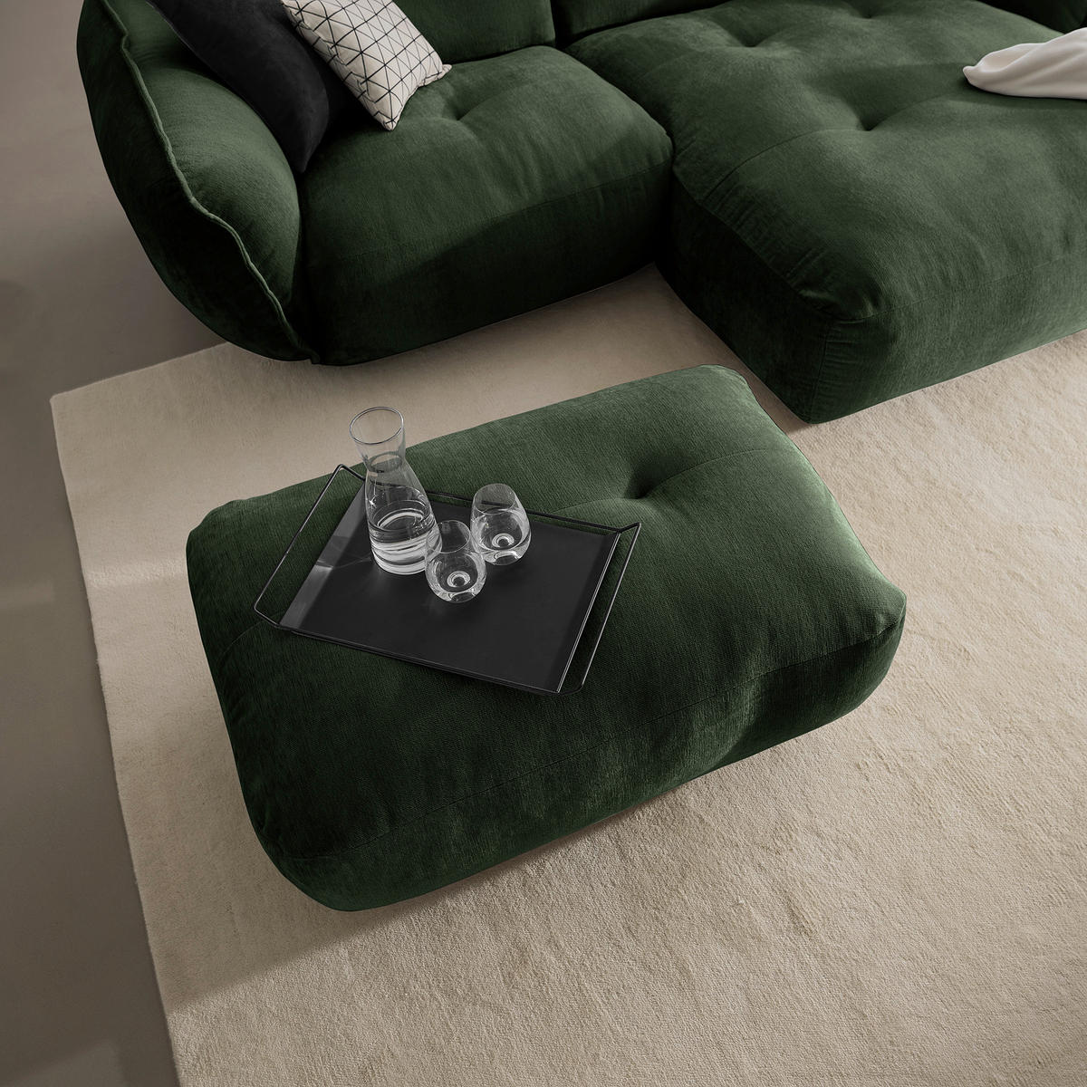 HOCKER in Textil Dunkelgrün  - Dunkelgrün/Schwarz, Modern, Kunststoff/Textil (102/46/65cm) - Trendmanufaktur