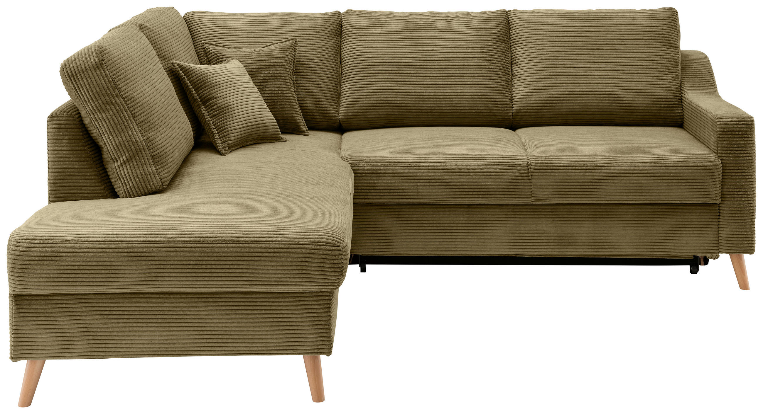 ECKSOFA in Cord Olivgrün  - Naturfarben/Olivgrün, Modern, Holz/Textil (200/230cm) - Livetastic