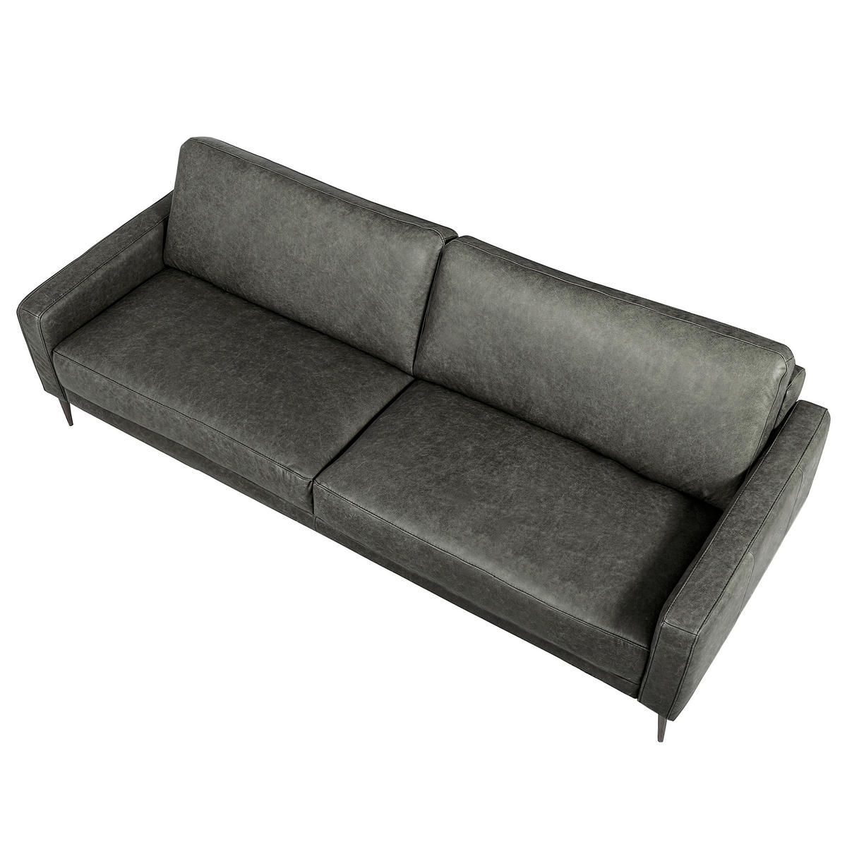 3,5-SITZER SPRING in Lederlook Echtleder Grau  - Schwarzchrom/Grau, Design, Leder/Textil (207/85/92cm) - Livetastic