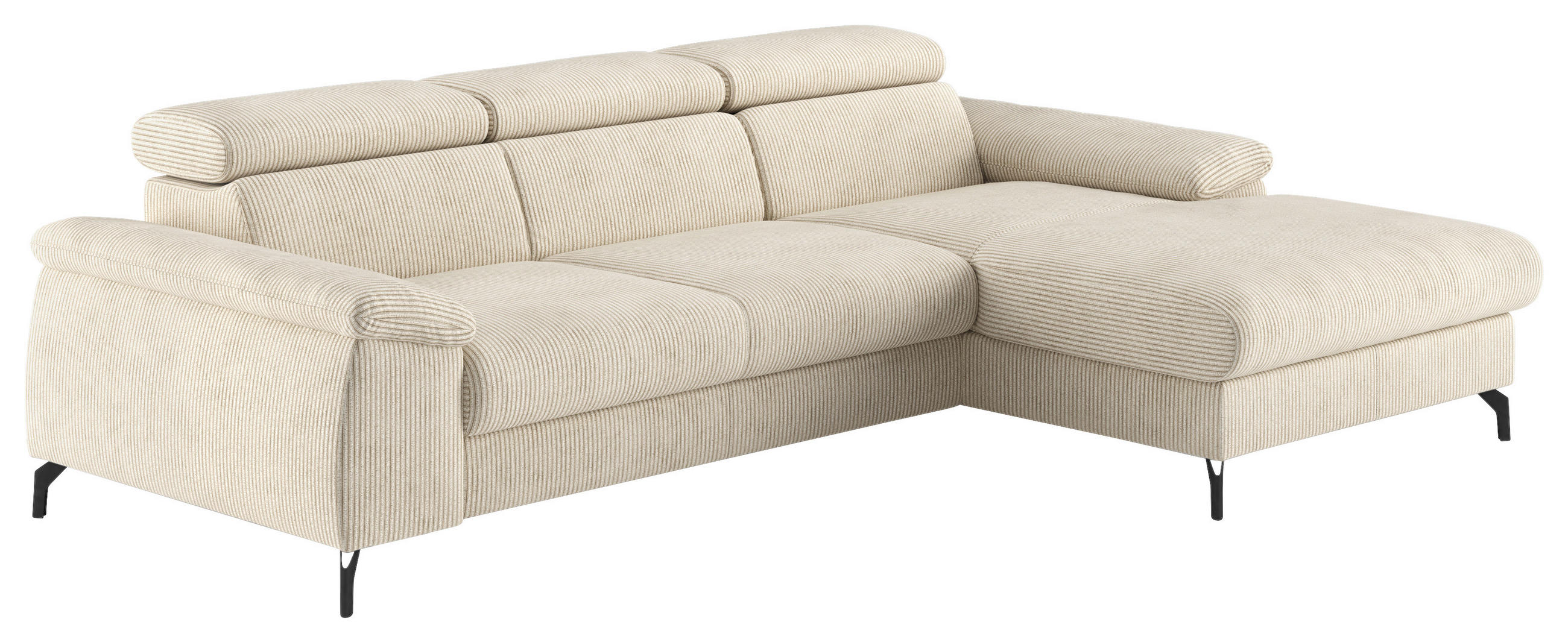 ECKSOFA Beige Cord  - Beige/Schwarz, Design, Textil/Metall (244/166cm) - Livetastic