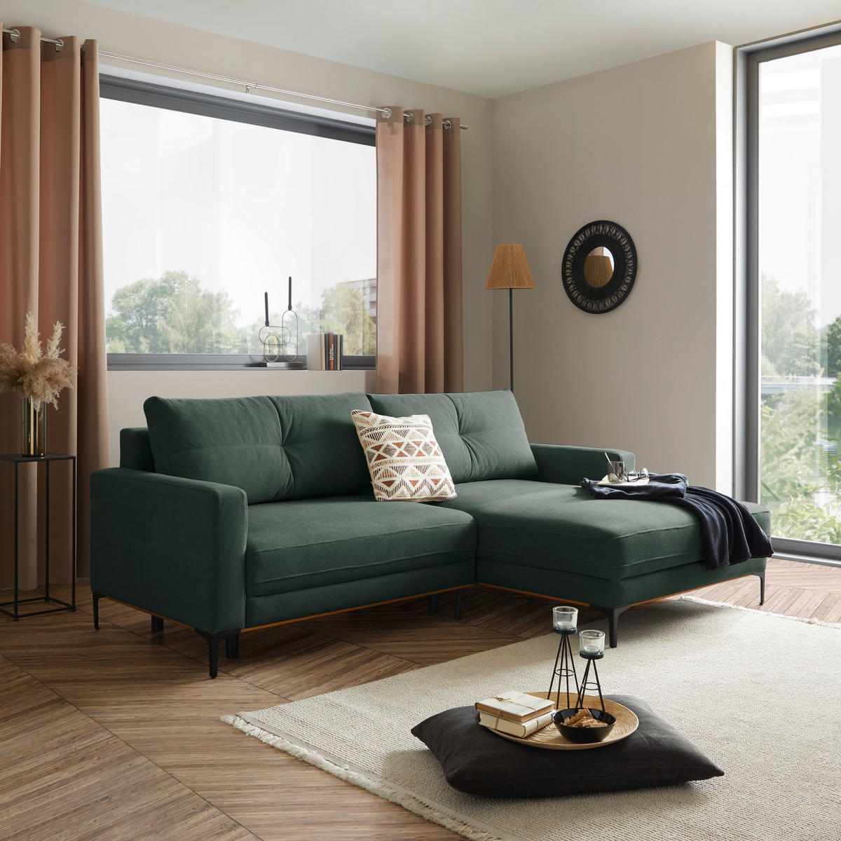 ECKSOFA in Waldgrün  - Waldgrün/Schwarz, Modern, Textil/Metall (238/162cm) - Ondega