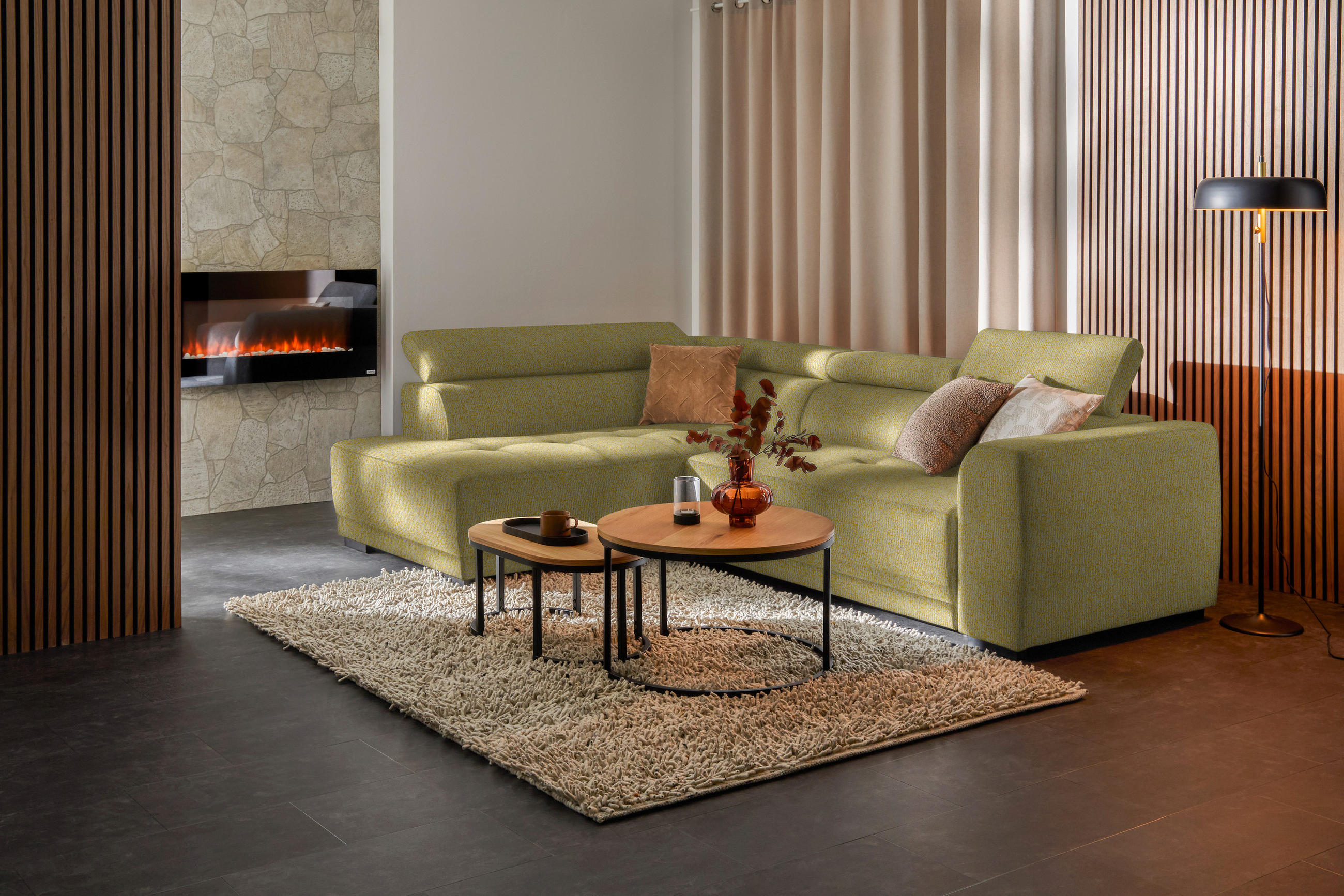 ECKSOFA in Struktur Gelb  205/284 cm  - Gelb/Schwarz, Design, Kunststoff/Textil (205/284cm) - Xora
