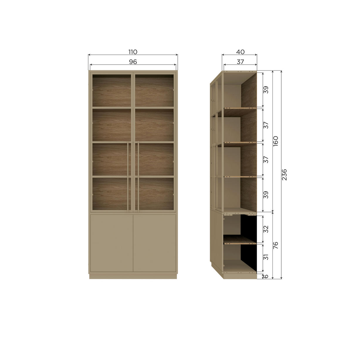 REGAL  101/236/40 cm Schlammfarben  - Schlammfarben, Design, Glas/Holz (101/236/40cm) - Livetastic