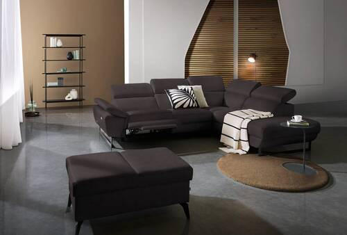 ECKSOFA in Echtleder Dunkelbraun  - Dunkelbraun/Schwarz, Design, Leder/Metall (281/225cm) - Celina Home