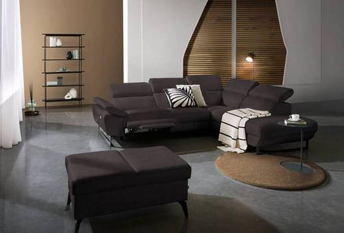 ECKSOFA in Echtleder Dunkelbraun  - Dunkelbraun/Schwarz, Design, Leder/Metall (281/225cm) - Celina Home