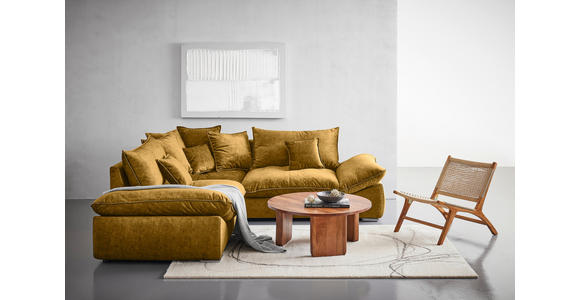 ECKSOFA Goldfarben, Gelb Velours - Chromfarben/Gelb, KONVENTIONELL, Kunststoff/Textil (247/247cm) - Carryhome